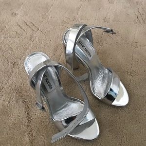 Steve Madden silver ankle wrap sandals